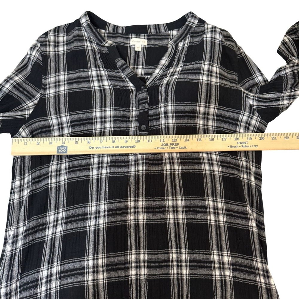 Garnet Hill Popover Plaid Tunic Shirt Dress Gauzy Organic Cotton Womens 14 - Picture 7 of 11